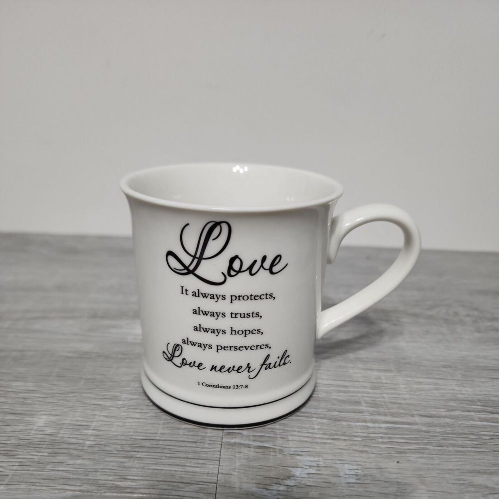 NWOT Home Essentials Mug Cup Scripture Love‎ Never Fails 1 Corinthians 13:7-8